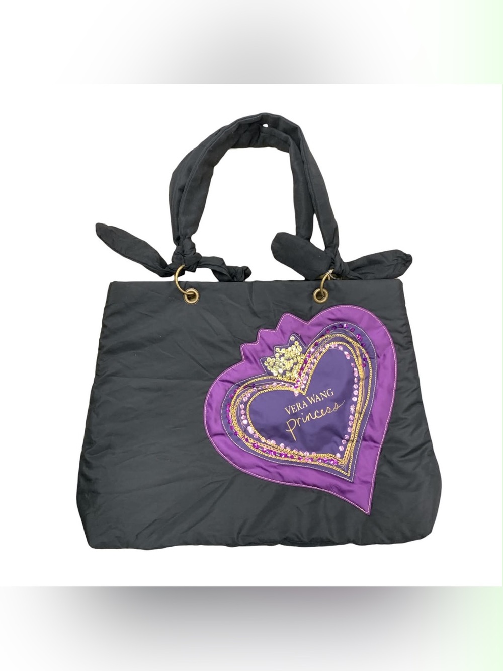 Vera Wang Princess Black Tote with Purple Heart Appliqué
